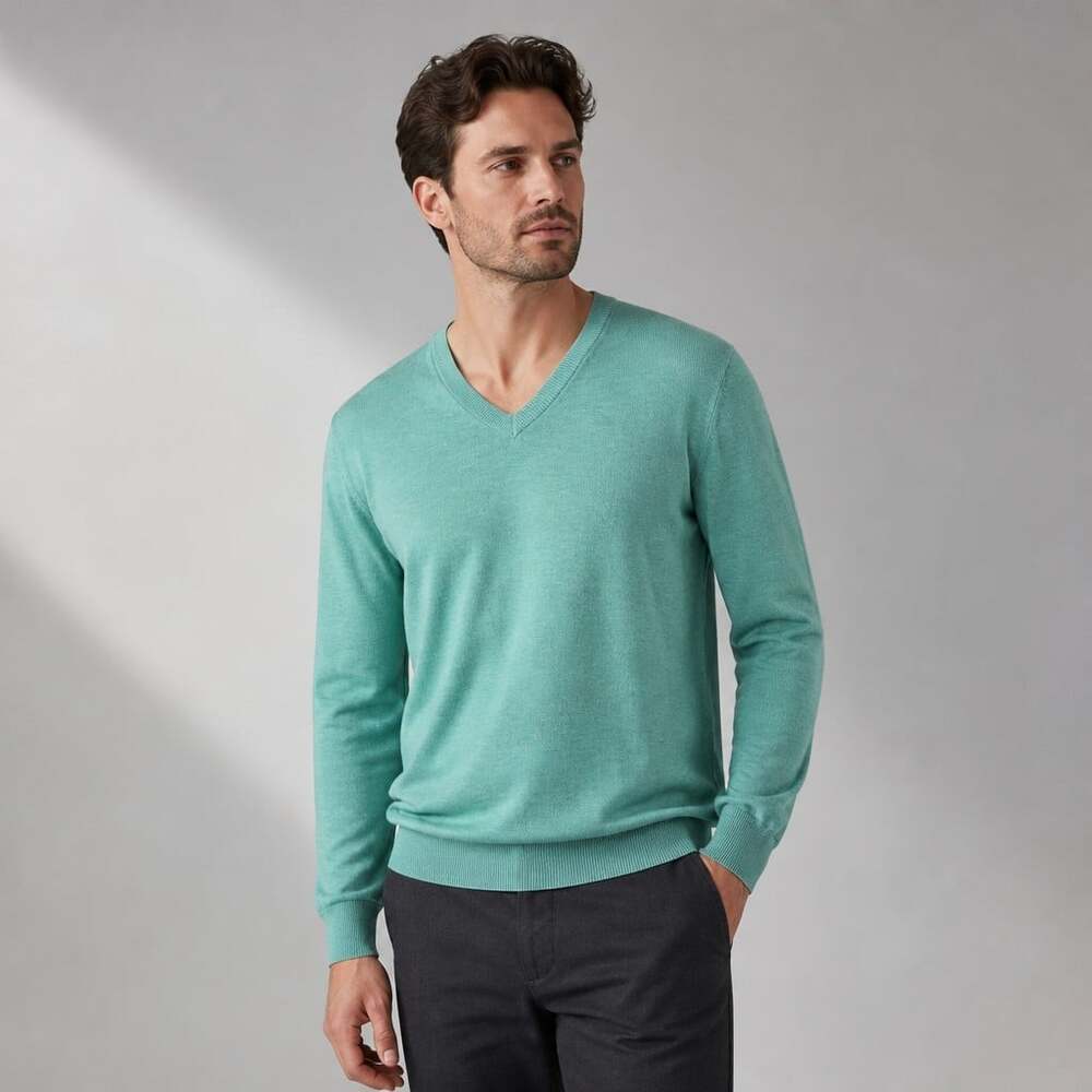Brooks Brothers Supima Cotton V-Neck Sweater Mint Seafoam Men M